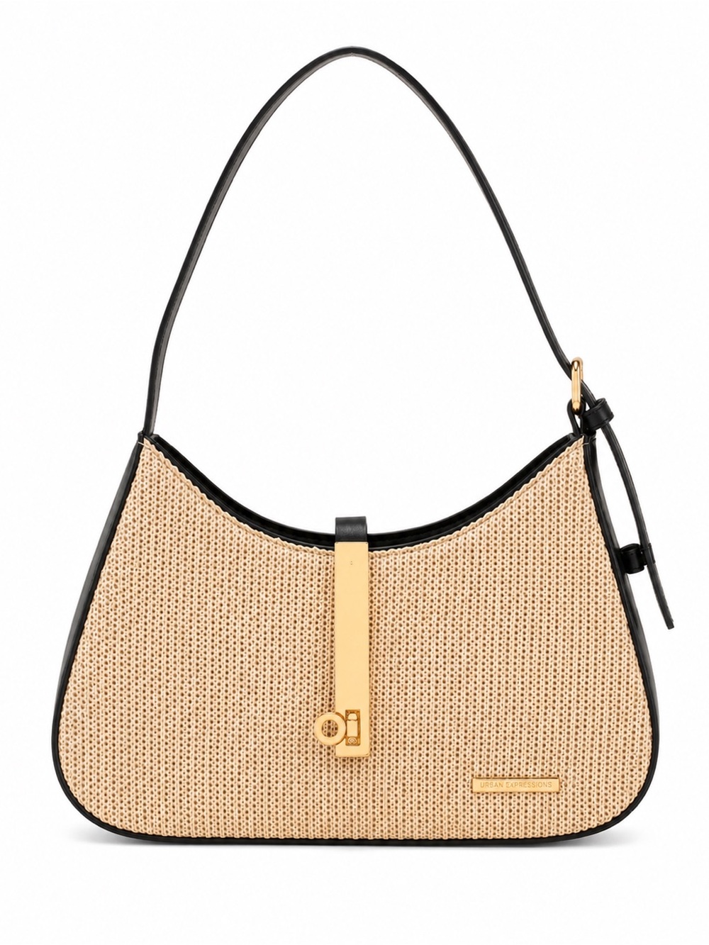 House of Harlow 1960 Beige Woven Shoulder Bag with Black Trim